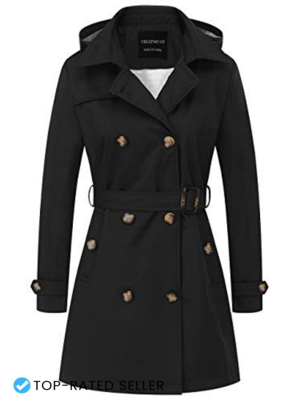 Women's Trench Coat Double-Breasted Classic Lapel Overcoat Belted Slim